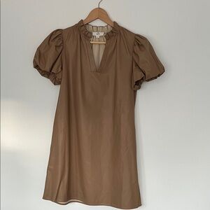 Entro Brown Faux Leather Puff Sleeve Dress